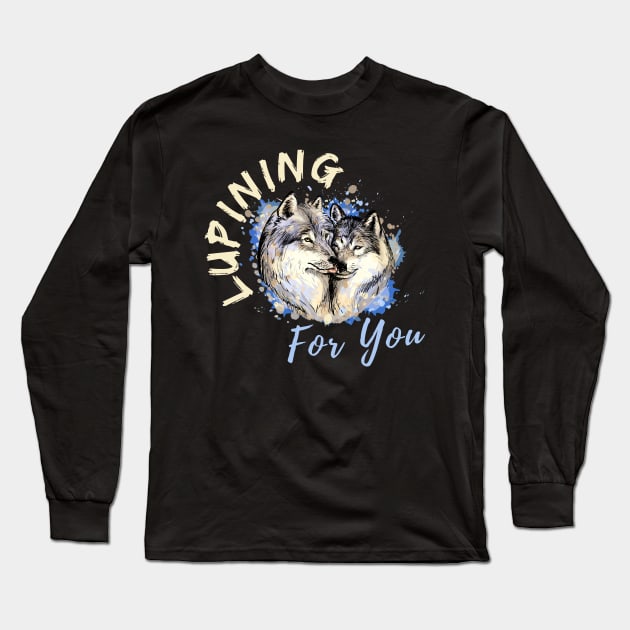 Lupining for you design with light text with wolf couple (MD23QU001d) Long Sleeve T-Shirt by Maikell Designs